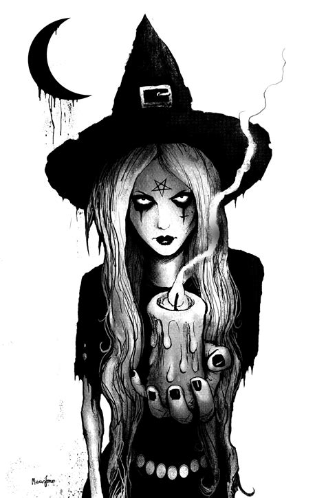 Sorcery and Shadows: Black and White Witch Art